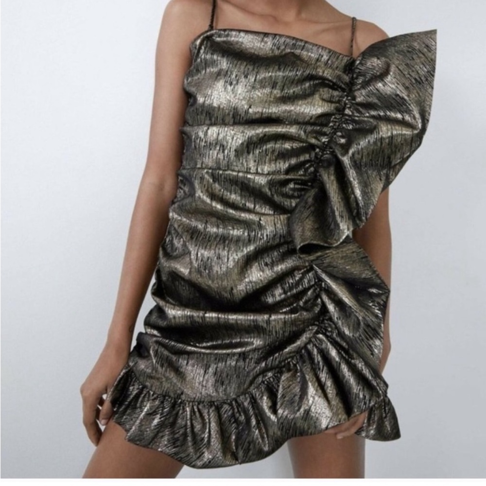 ZARA Metallic Gold and Black Mini Dress